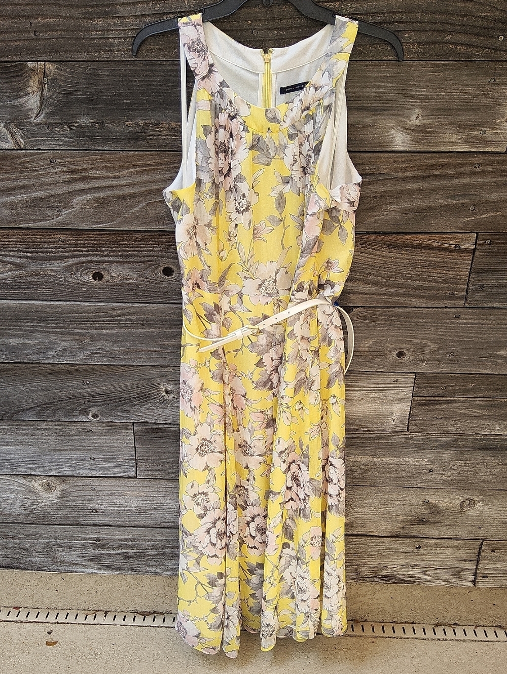 Tommy Hilfiger Yellow Floral Maxi Dress with Pink and Gray Blooms Size 16